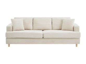 VENTE-UNIQUE.COM Sof&aacute; fijo terciopelo 3 plazas beige 216x79cm