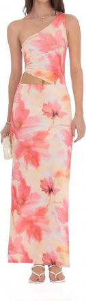 Lucy in the Sky Floral One Shoulder Cutout Maxi Dress In Orange