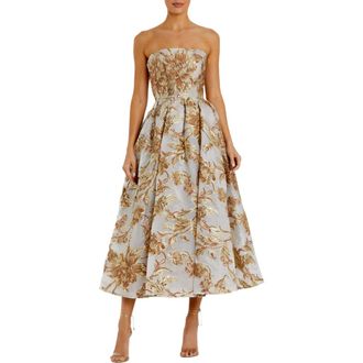 Mac Duggal Womens Strapless Brocade Midi Dress with Pockets in Bronze at Nordstrom, Size 10