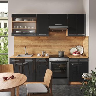 Vicco Mueble De Cocina Fame-line, Antracita Brillo Intenso/roble Dorado El&eacute;ctrico, 240 Cm, Et Antracita
