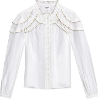 Isabel Marant Romantische Witte Blouse met Ruchedetails - Dames - Overhemden - Wit - S - Katoen - Overhemden