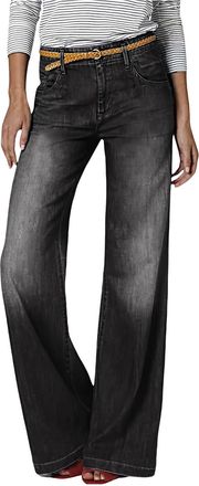 Generic Wide Leg Jeans for Women Pull On Wide Leg Jeans for Women UK Elastic High Waisted Flare Wide Leg Trousers Baggy Stretchy Denim Pants Slim Fit Casual L