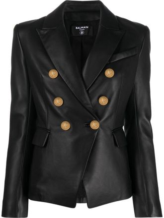 Balmain Leren blazer - Zwart