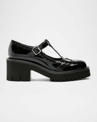 La Canadienne Tree Patent Leather T-Strap Mary Jane Loafers