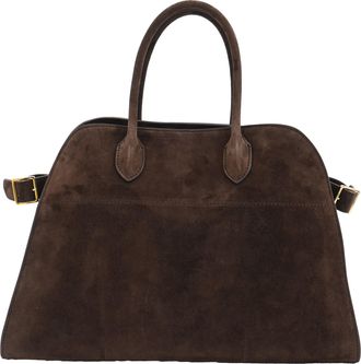 The Row Soft Margaux 15 Bag in Brown Suede
