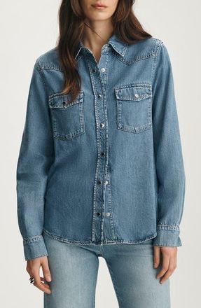 Mavi Angela Denim Western Shirt in Mid Blue Feather Blue at Nordstrom, Size X-Large