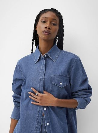 Icone Womens Lightweight denim patch pocket loose shirt
