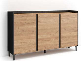 Skraut Home Skraut Home - Aparador Para Sal&oacute;n, Gran Capacidad De Almacenaje, 156x35x91cm, 3 Puertas, Dise&ntilde;o Industrial, Led, Estilo Moderno, Roble Y Negro