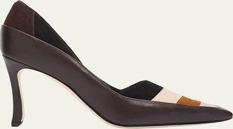 Manolo Blahnik 70mm Soria Mixed Leather Pumps