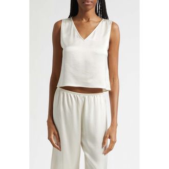 Leset Barb Sleeveless Crop Satin Top in Creme at Nordstrom, Size X-Large