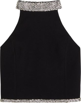 Alice & Olivia Gatz Crystal-embellished Crepe Crop top - Black - 10 (UK14 / L)