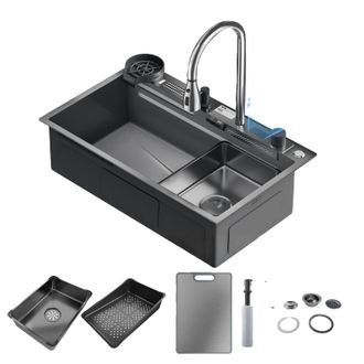 OEM Fregadero De Cocina, Construcci&oacute;n De Acero Inoxidable, Pantalla Inteligente De Temperatura, 75x45 Cm - Negro