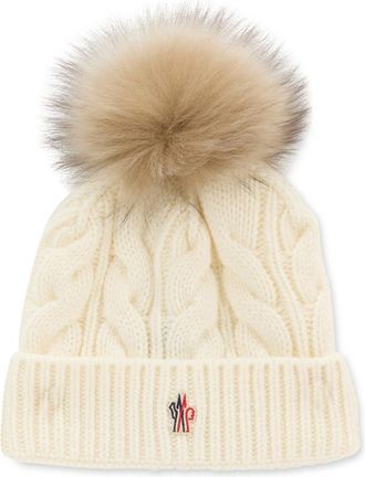Moncler Off White Knitted Beanie Cap