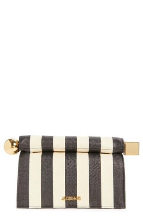 Jacquemus La Pochette Rond Carr&eacute; Stripe Leather Clutch in Natural /Black 1Fy at Nordstrom