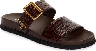 Prada Logo Double Band Slide Sandal in Cacao at Nordstrom, Size 10Us