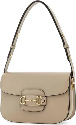 Gucci Womens Horsebit 1955 Shoulder Bag Beige Calf Skin