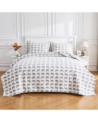 Melange Home M&eacute;lange Home Cotton Soft Flannel Elephant Quilt Set