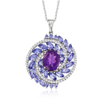 Ross-Simons Amethyst and Tanzanite Pendant Necklace With. White Zircons in Sterling Silver