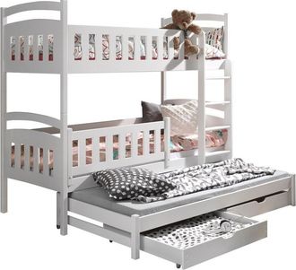 Mirjan24 Mobilier1 - Litera Vista 120, Blanco, De Dos Pisos, Litera Con Cama Extra, 90x190, 90x200, Madera, Somieres, 96x208x164cm