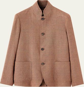 Loro Piana Mens Spagna Linen Single-Breasted Stand-Collar Jacket