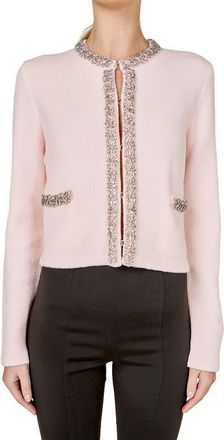 endless rose Boucl&eacute; Jewel Trim Cardigan in Pink at Nordstrom, Size X-Small