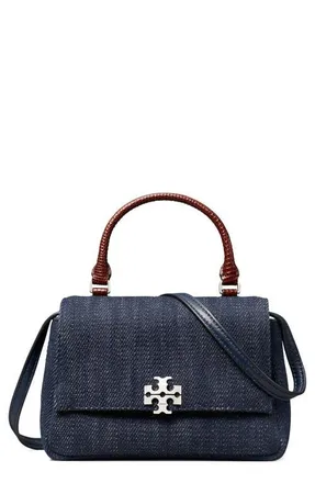 Tory Burch Charlie Denim Top Handle Bag in Midnight at Nordstrom