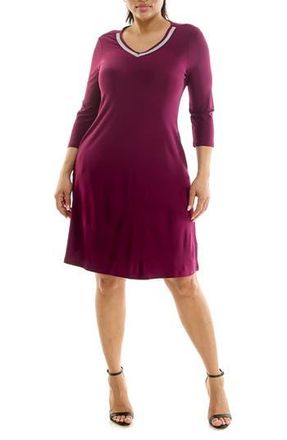 Nina Leonard Rhinestone V-Neck Dress in Crisp Berry at Nordstrom Rack, Size X-Large