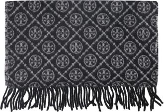 Tory Burch T Monogram Sjaal - Dames - Wintersjaals - Zwart - ONE Size - Wol - Accessoires