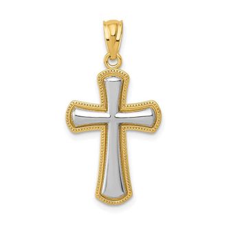 Diamond2Deal 14k Yellow Gold Rhodium Polished Cross Pendant