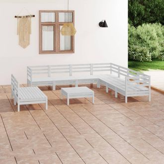 vidaXL Juego De Muebles De Jard&iacute;n 10 Piezas Madera Maciza Pino Blanco Vidaxl