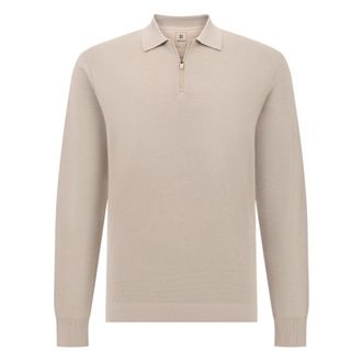 Boggi Milano Truien & Vesten, Heren, Beige, XL, Wol, B Tech Gebreid Poloshirt van Superfijne Merinowol
