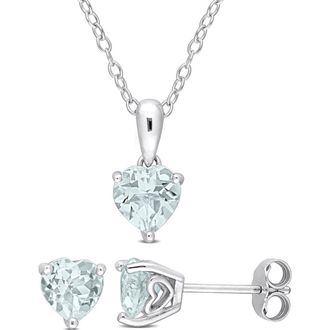 Delmar Heart Cut Aquamarine Pendant Necklace & Stud Earrings Set in Blue at Nordstrom Rack