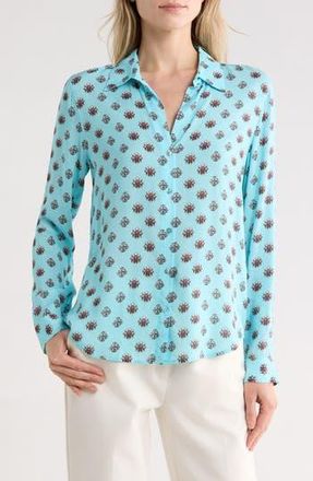 L'agence Holly Print Button-Up Shirt in Lt Turquoise/coral Stone Foula at Nordstrom Rack, Size X-Small