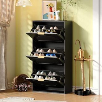 OEM Scarpiera Stretta A 3 Ante, Mobile Contenitore Per Scarpe Per Ingresso/soggiorno, Nera, Dimensioni: 60 X 24 X 114 Cm (vecchio Codice Articolo N657p285