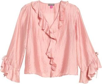 Vince Camuto Ruffle Long Sleeve Top in Coral Dusk at Nordstrom, Size X-Small P