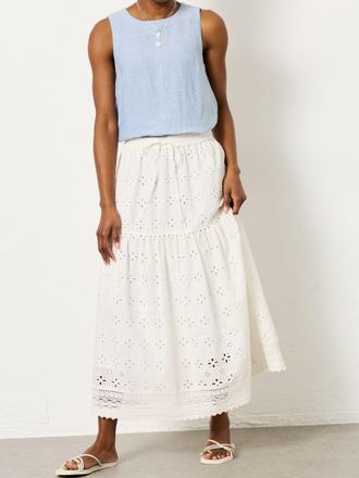 Fat Face FatFace Winnie White Broderie Midi Skirt