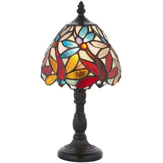 Loops Mini Tiffany Glass Table Lamp - Dark Bronze Effect - Requires 40W E14 Golf Bulb in Clear
