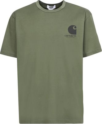 Junya Watanabe Groen T-shirt met logo en slogan - Heren - T-shirts - Groen - S - Katoen - Tops