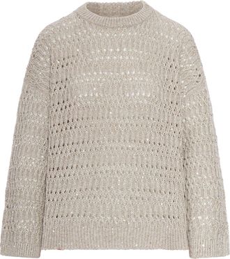 Brunello Cucinelli CREW NECK SWEATER IN OPENWORK LINEN YARN - Brunello Cucinelli - Woman