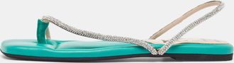 N&deg;21 N21 Green Leather Crystal Embellished Slingback Sandals