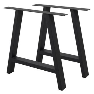 ECD Germany 2x patas de mesa industrial 70 x 72 cm acero negro dise&ntilde;o en forma a