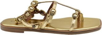 Kurt Geiger Gold Flat Shoes With Decorative Straps By Kurt Geiger