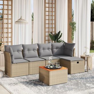 vidaXL Vidaxl - Juego De Sof&aacute;s Jard&iacute;n Con Cojines Beige Mezcla 6 Pzas Rat&aacute;n Pe