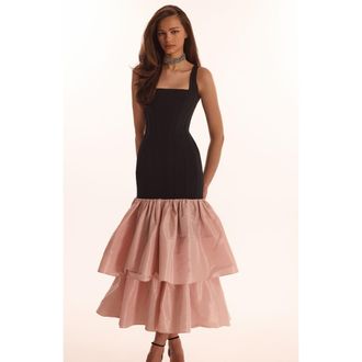 Milla Fitted Formal Occasion Maxi Dress with Tiered Puffy Skirt in Black&pink at Nordstrom, Size X-Small