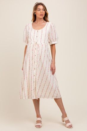 Pinkblush Swiss Dot Floral Print Button Down Midi Dress in Light Pink at Nordstrom, Size X-Large