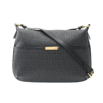 Fendi Pre-owned Cross Body Bags, female, Black, Size: ONE SIZE Pre-owned Zucchino Coated Canvas Shoulder Bag
