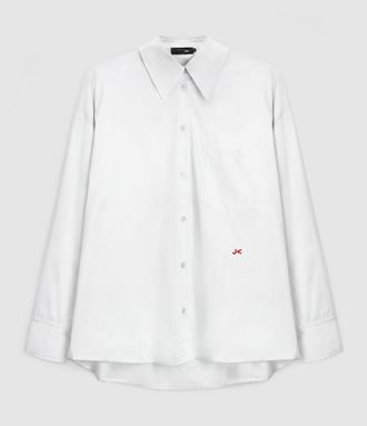 Jeanne Vouland Chemise Pauli Oversize Popeline Blanc Logo Rouge