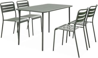 Sweeek 4-seater rectangular steel garden table set with 4 chairs, Amelia, Khaki Green, 120x70x72.5 cm