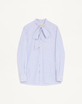 Valentino Camicia Valentino In Popeline Di Cotone Con Con Collo A Sciarpa E Ricamo VLogo Uomo AZZURRO/BIANCO 39