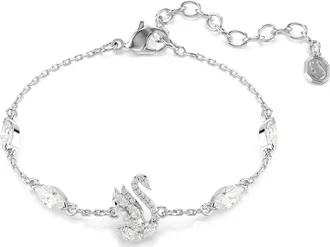 Swarovski Swan Bracelet, Mixed Cuts, Swan, White, Rhodium Plated